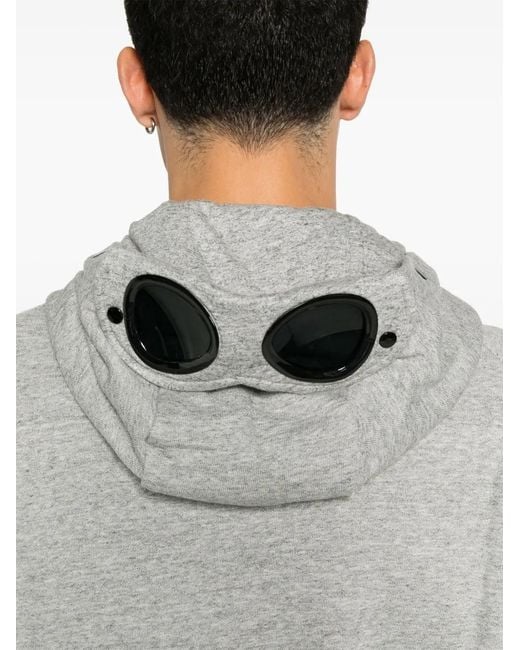 C P Company Gray Goggles-Detail Zip-Up Hoodie for men