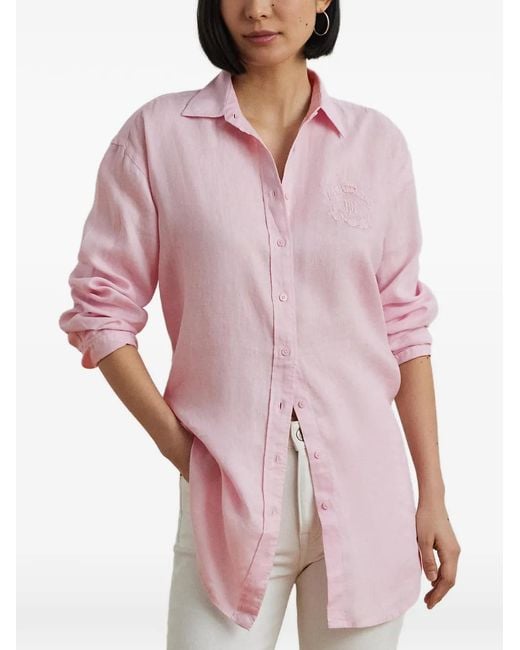 Ralph Lauren Pink Embroidered-Logo Long-Sleeve Shirt
