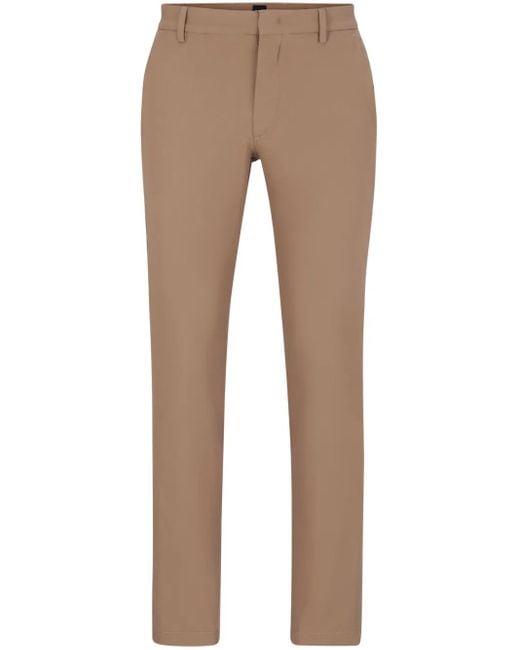 Boss Natural Logo-Embroidered Cotton-Blend Tapered Trousers for men