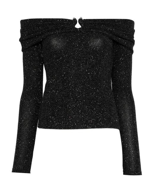 Ba&sh Black Off-Shoulder Gathered Top