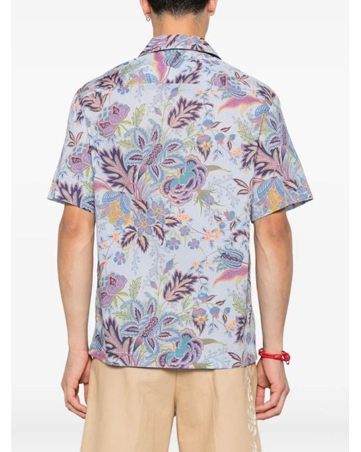 Etro Blue Floral-Print Shirt for men