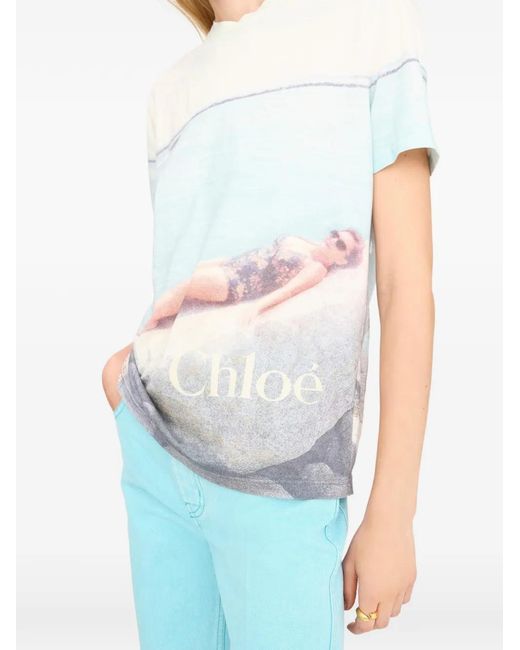 Chloé Blue Graphic-Print T-Shirt