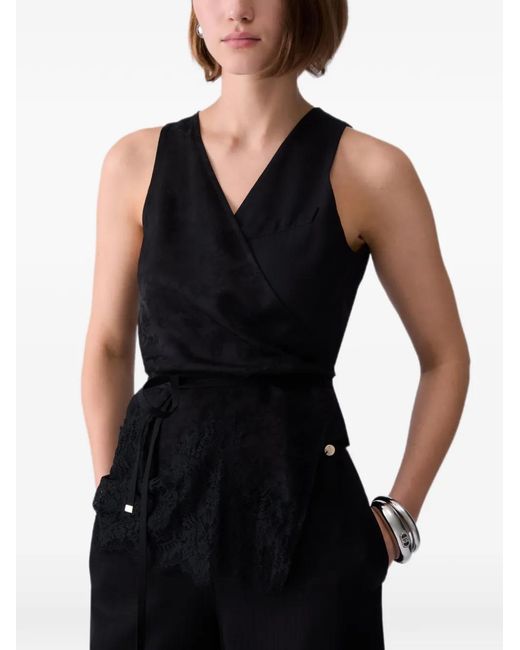 Liu Jo Black Jacquard Top With Lace Details