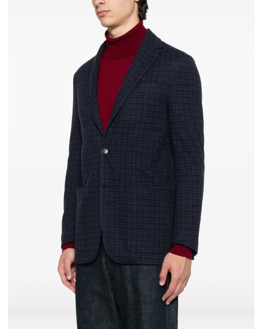Canali Blue Checked Two-Button Blazer for men
