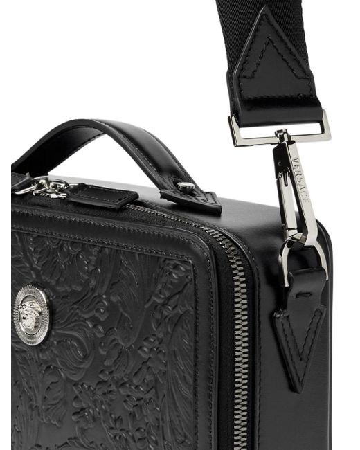 Versace Black Medusa biggie Barocco Leather Messenger Bag for men