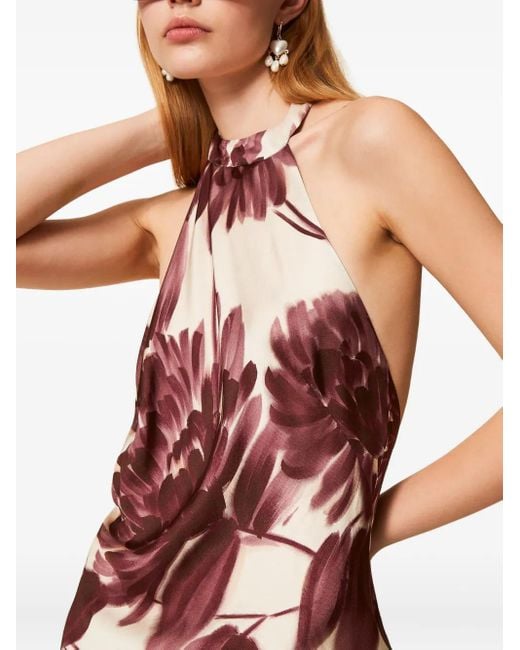 Twinset White Floral-Print Halterneck Maxi Dress