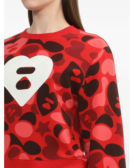 A Bathing Ape Red Heart-Print Sweater
