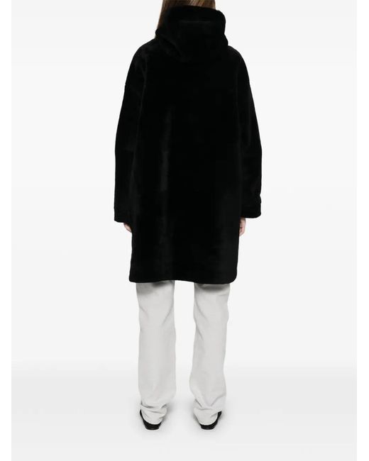 Yves Salomon Black Hooded Zip-Fastening Coat