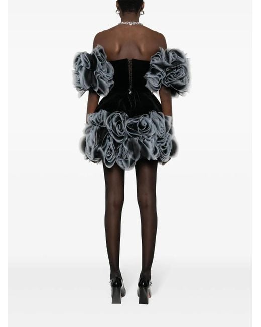 Ana Radu Black Floral-Appliqué Velvet Mini Dress