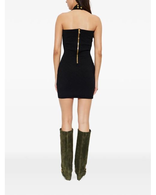 Balmain Black Jacquard Halterneck Mini Dress