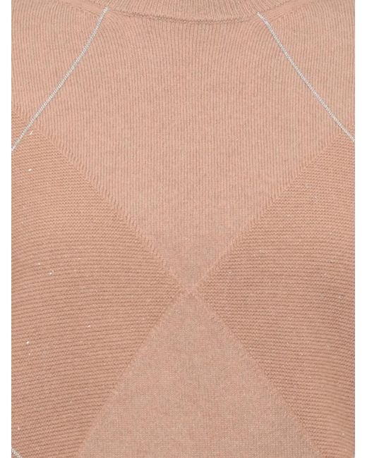 Peserico Natural Bead-Embellished Diamond-Knit Sweater