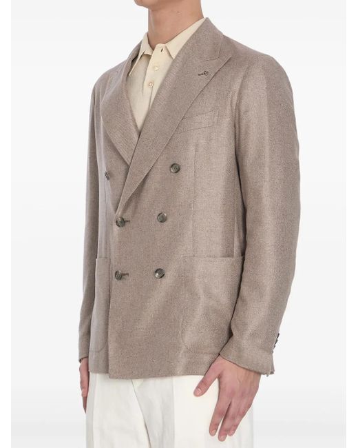Tagliatore Brown Double-Breasted Silk Jacket for men