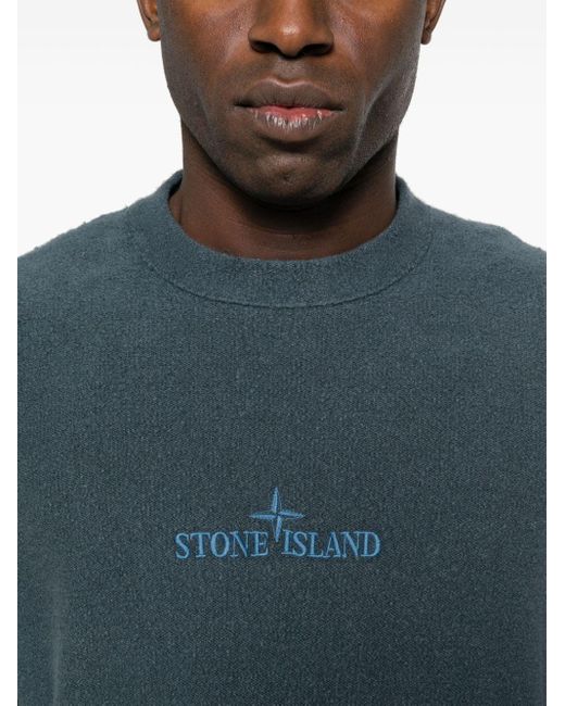 Stone Island Blue Logo-embroidered Cotton-blend Jumper for men