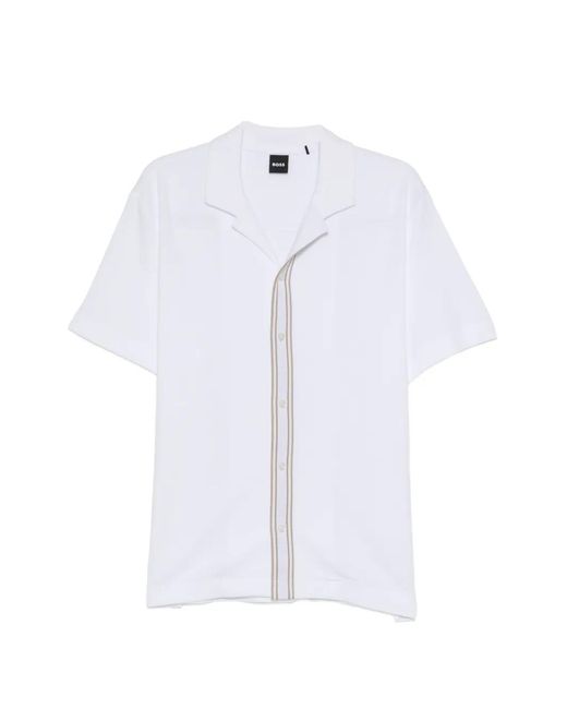 Boss White Knitted Button Shirt for men