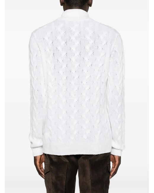 Gran Sasso White Cable-Knit Roll-Neck Sweater for men