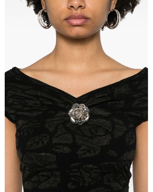 Blumarine Black Floral-jacquard Knitted Top