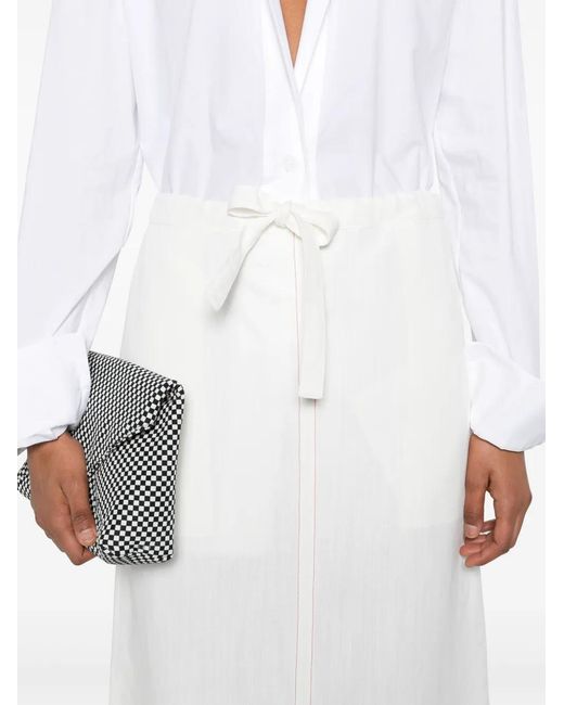 Ferragamo White Contrast-Stitching Drawstring Midi Skirt