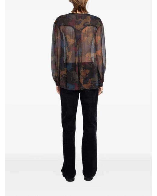 Zadig & Voltaire Brown Horse-Print Lace-Up Top