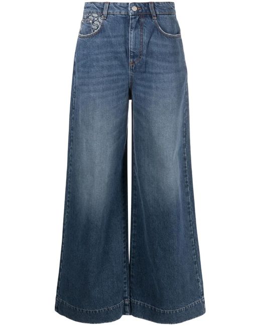 Stella McCartney Blue Logo-Print Wide-Leg Jeans