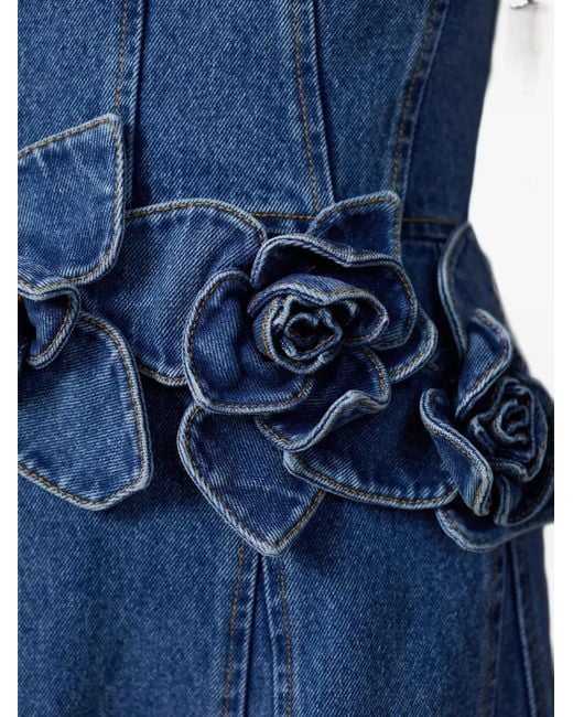 AKNVAS Blue Eryn Floral-Appliqué Denim Midi Dress