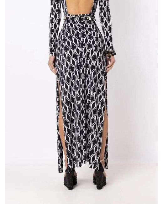 Amir Slama Black Wave-Print Slit Maxi Skirt