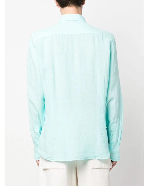 Hackett Blue Logo-Embroidered Linen Shirt for men