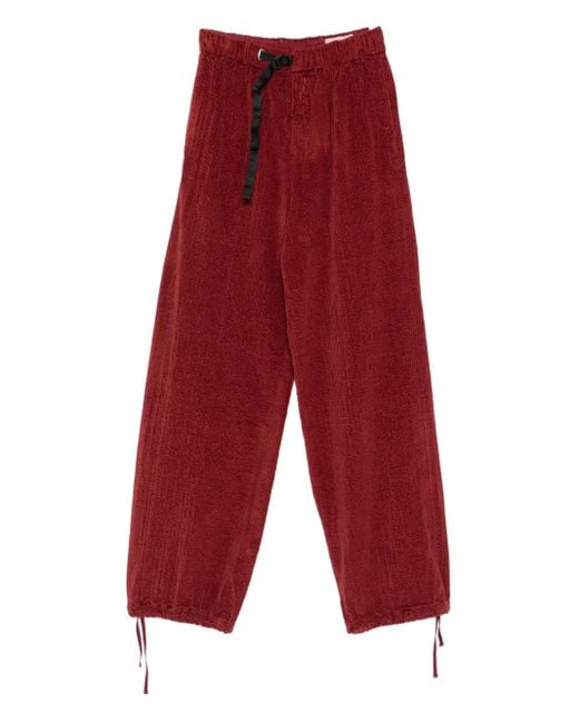 White Sand Red Drawstring-waist Corduroy Pants