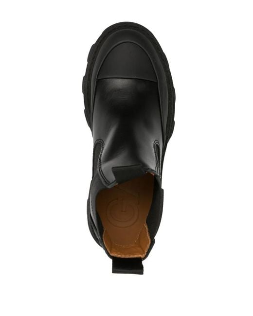 Bottines en cuir à empiècements élastiqués Ganni en coloris Black