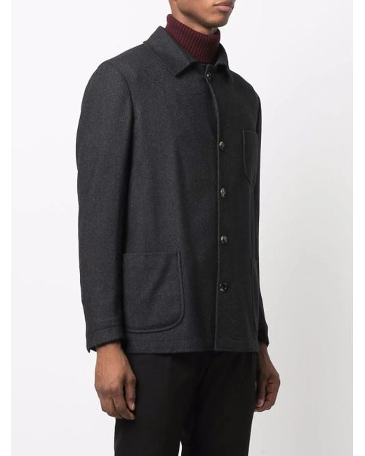 Dell'Oglio Black Single-Breasted Wool-Blend Jacket for men