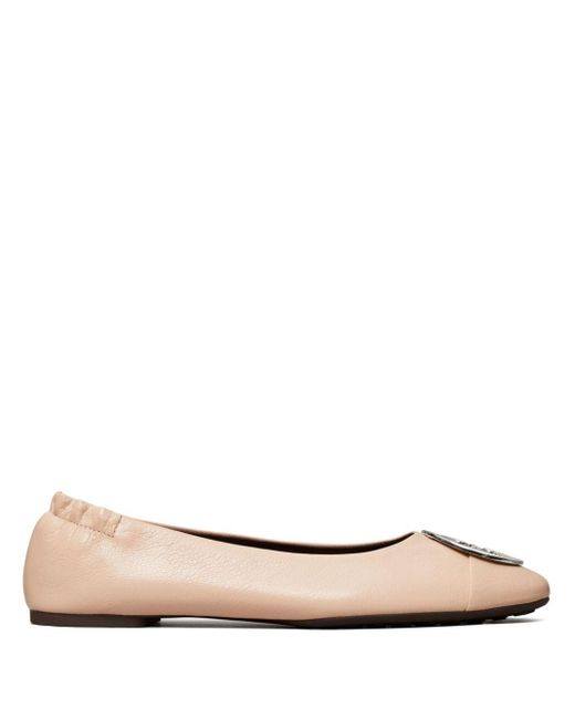 Tory Burch Natural Claire Leather Ballerina Shoes