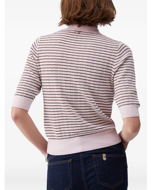 Liu Jo Red Striped-Pattern Polo Top