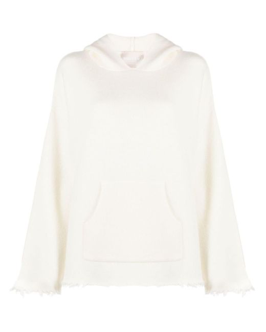 Kujten White Becky Frayed Cashmere Hoodie