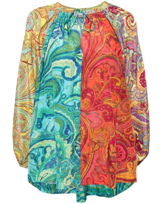 ALÉMAIS Blue Paisley-Print Silk-Cotton Blouse