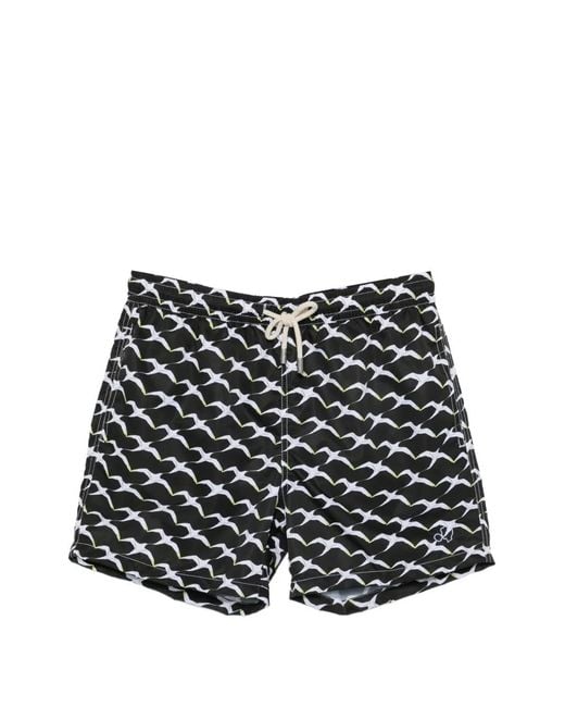 ARRELS Barcelona Black Bird-Print Swim Shorts for men