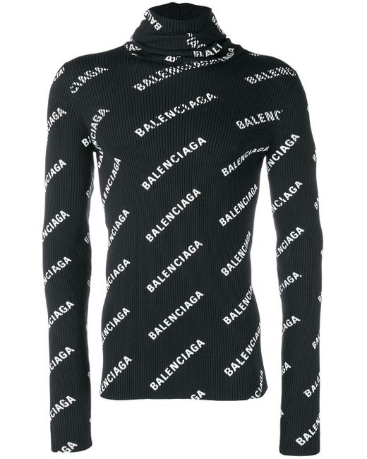 メンズ Balenciaga Logo Print Roll Neck Sweater Black