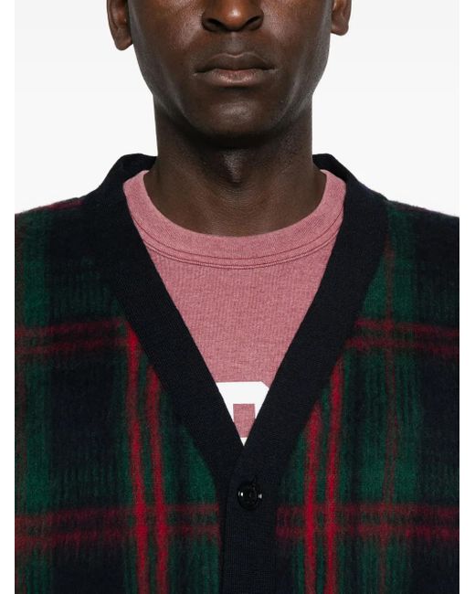 Aspesi Black Check Wool Cardigan for men