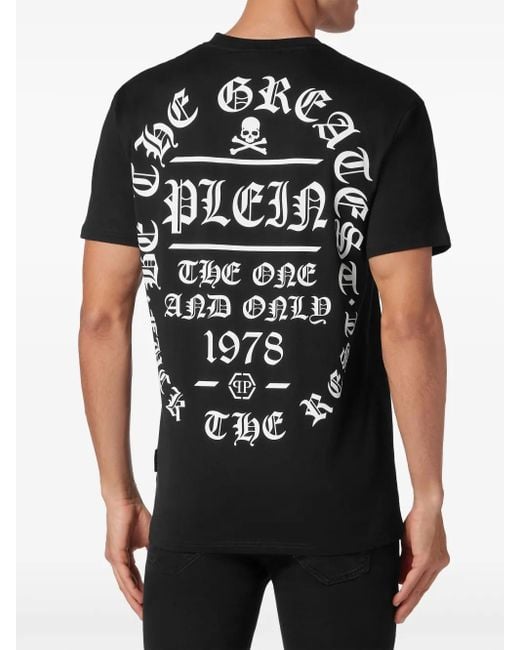 Philipp Plein Black Graphic-Print Cotton T-Shirt for men