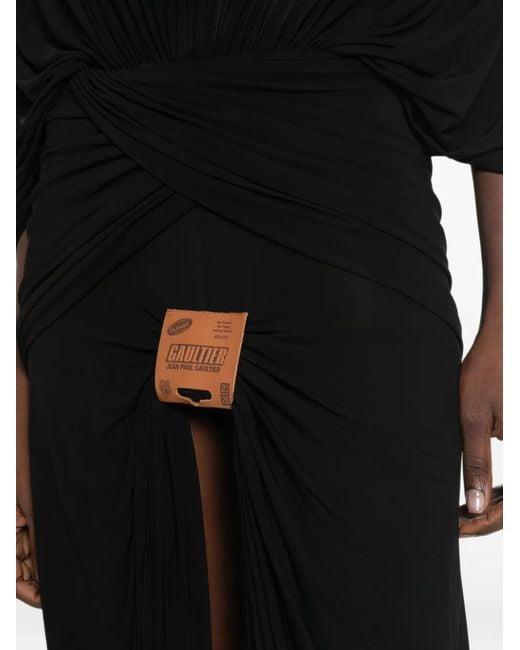 Jean Paul Gaultier Black Draped Logo-Patch Maxi Dress