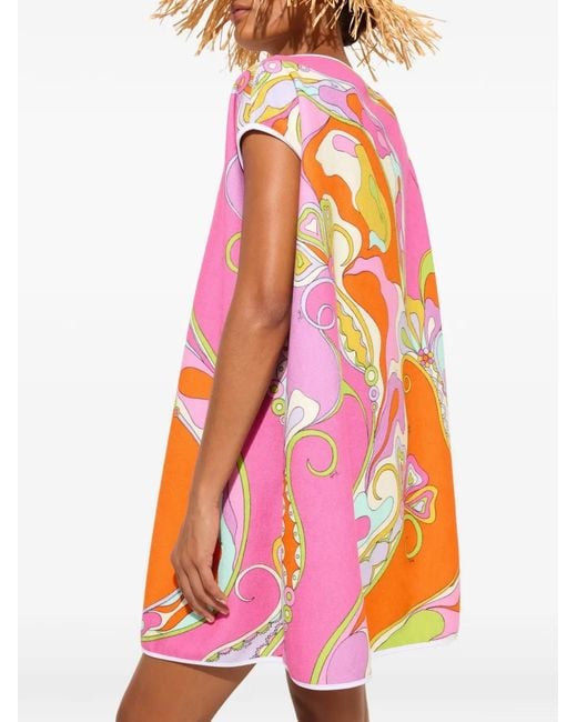 Emilio Pucci Pink Robe En Éponge À Imprimé Orchidée
