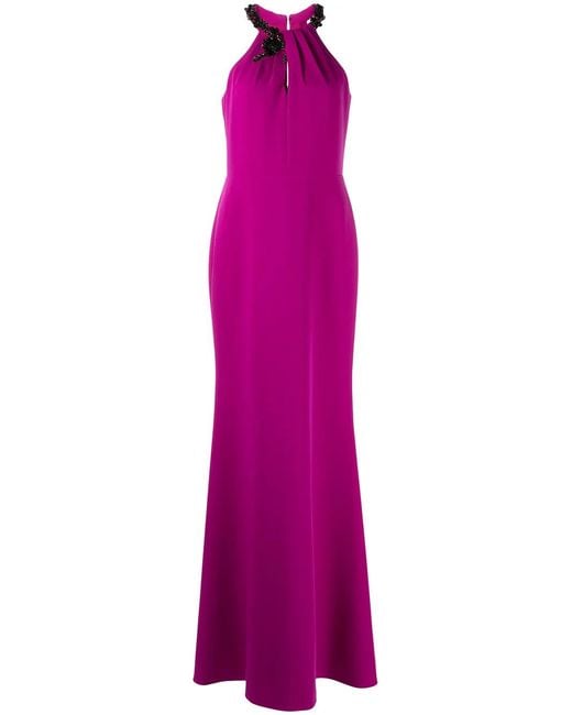 Marchesa Purple Keyhole Neck Halter Gown