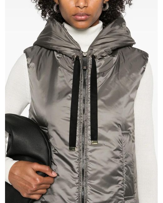 Max Mara Gray Sleeveless Jacket With Hood And Zip Closure