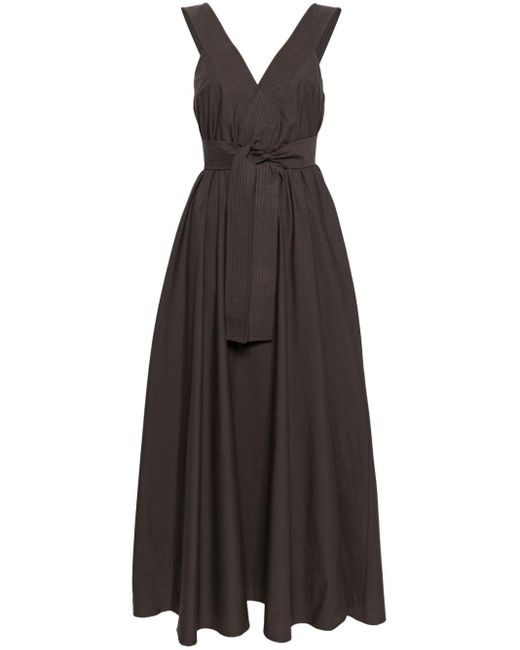 P.A.R.O.S.H. Brown Bow-detail Cotton Maxi Dress
