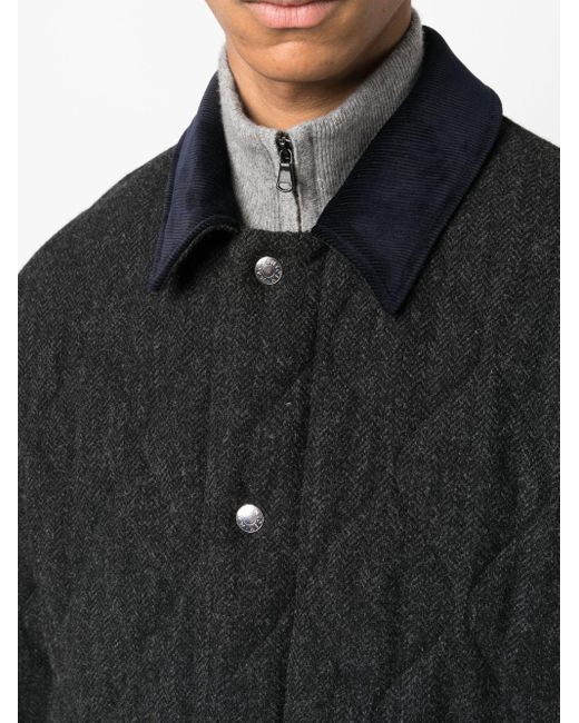 Mackintosh Teeming Mantel mit Fischgrätenmuster in Black für Herren