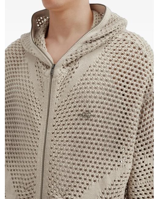 FIVE CM White Open-Knit Zip-Up Hoodie for men