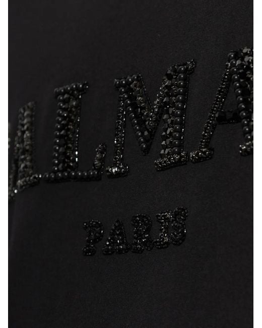 Balmain Black Crystal-Embellished Logo T-Shirt for men