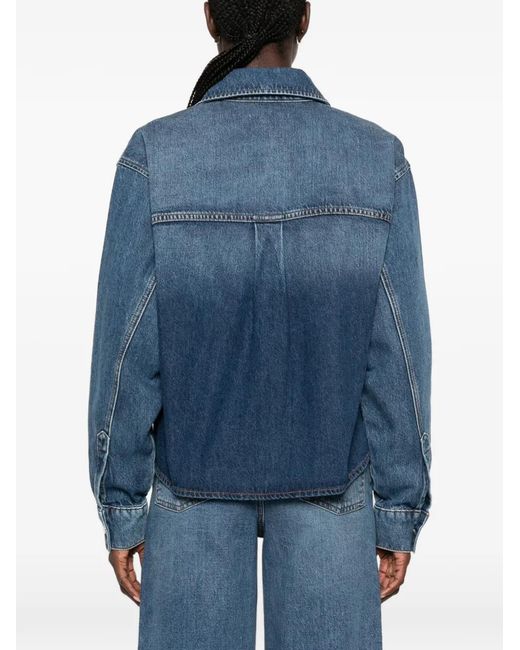 Maje Blue Brooch-Embellished Denim Shirt