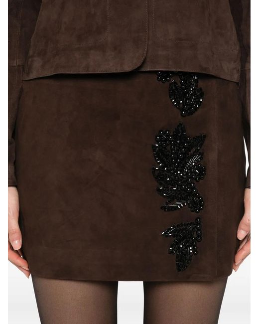 P.A.R.O.S.H. Black Beaded Suede Mini Skirt