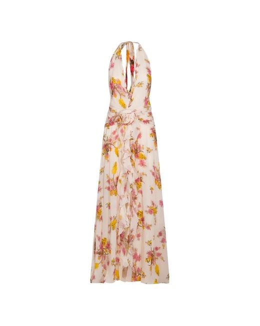 Blumarine White Ruffled Floral-Print Dress
