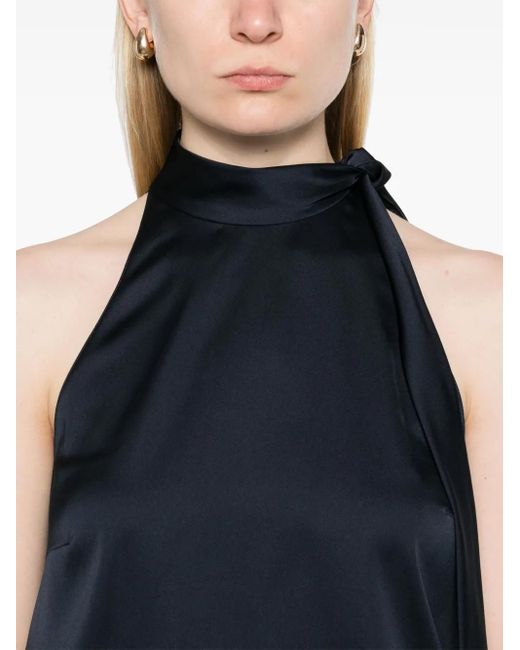 Theory Blue Textured-Satin Halter Top