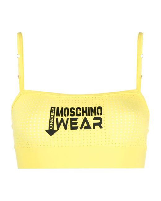 Moschino Yellow Logo-appliqué Elasticated Mesh Bra